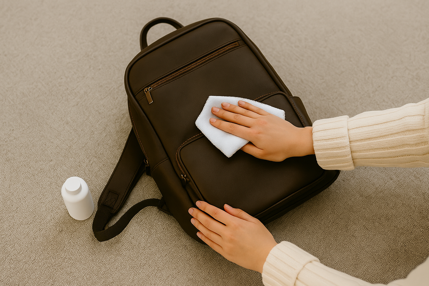 nettoyage sac à dos ordinateur avec chiffon microfibre