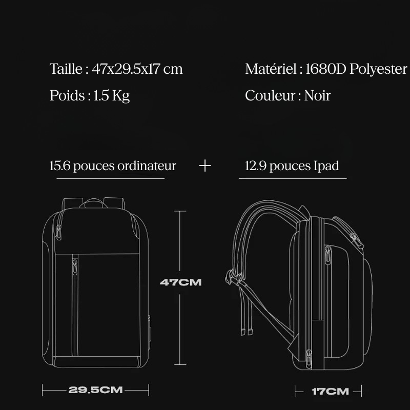 Sac à dos ordinateur noir imperméable pour le business