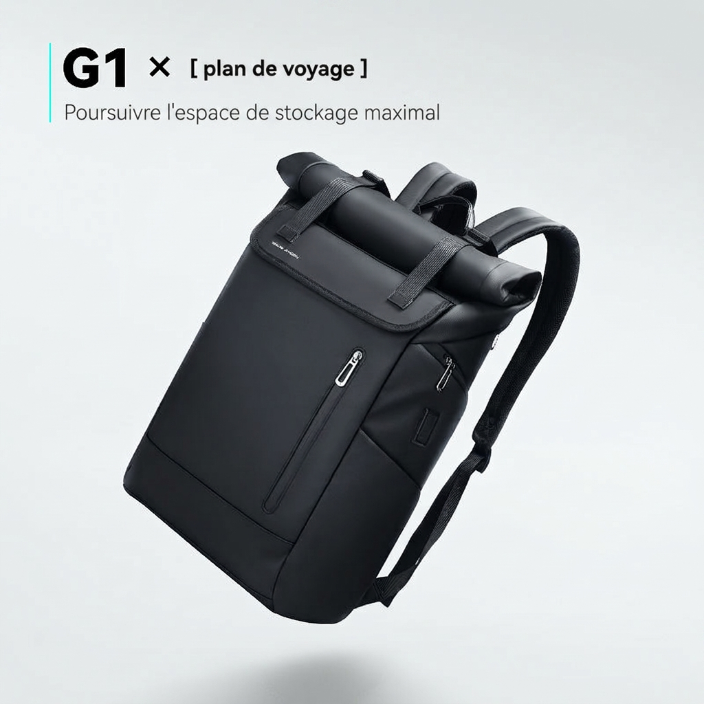 Sac à dos ordinateur 17,3" imperméable roll-top 29L extensible USB