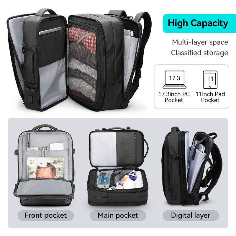 Sac à dos ordinateur extensible 36L – Grand volume, port USB, idéal voyage pro