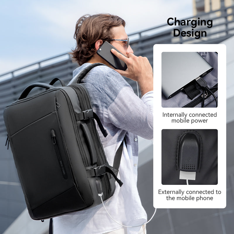 Sac à dos ordinateur extensible 36L – Grand volume, port USB, idéal voyage pro