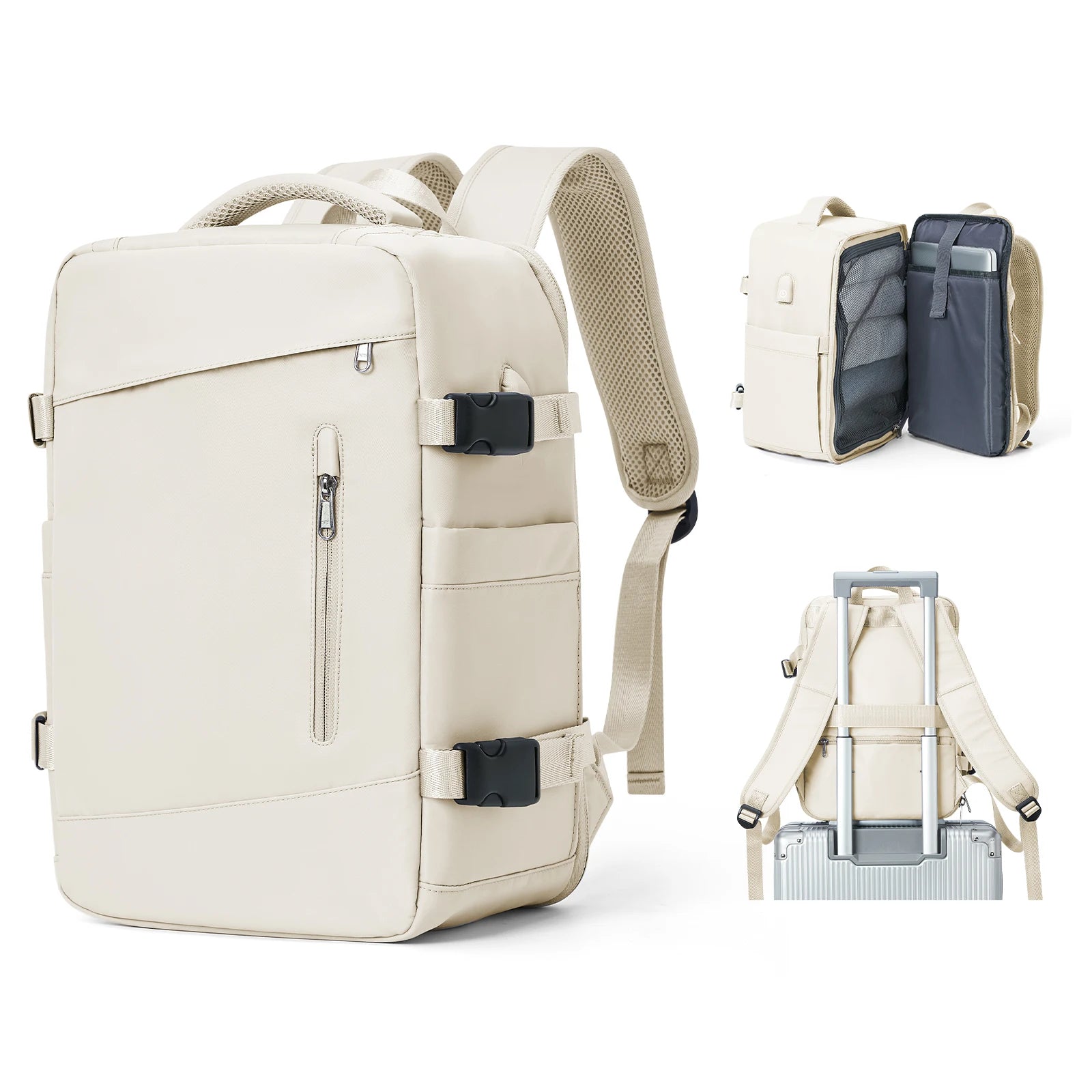 Sac à dos ordinateur beige format cabine