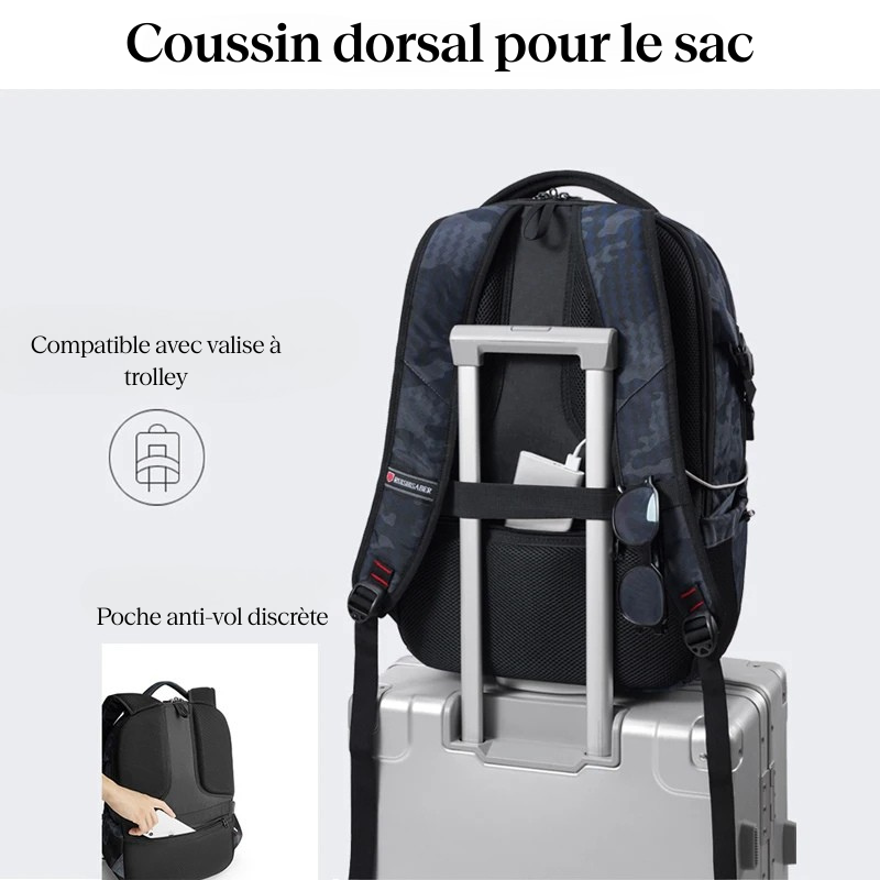 Sac à dos ordinateur voyage – Grande Capacité, Imperméable, USB