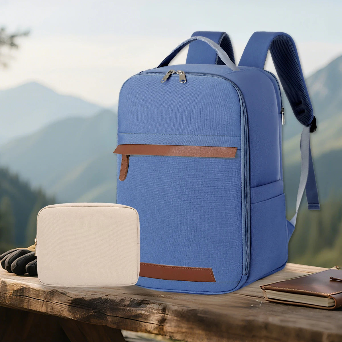 Sac ordinateur bleu pour étudiantes à grande capacité