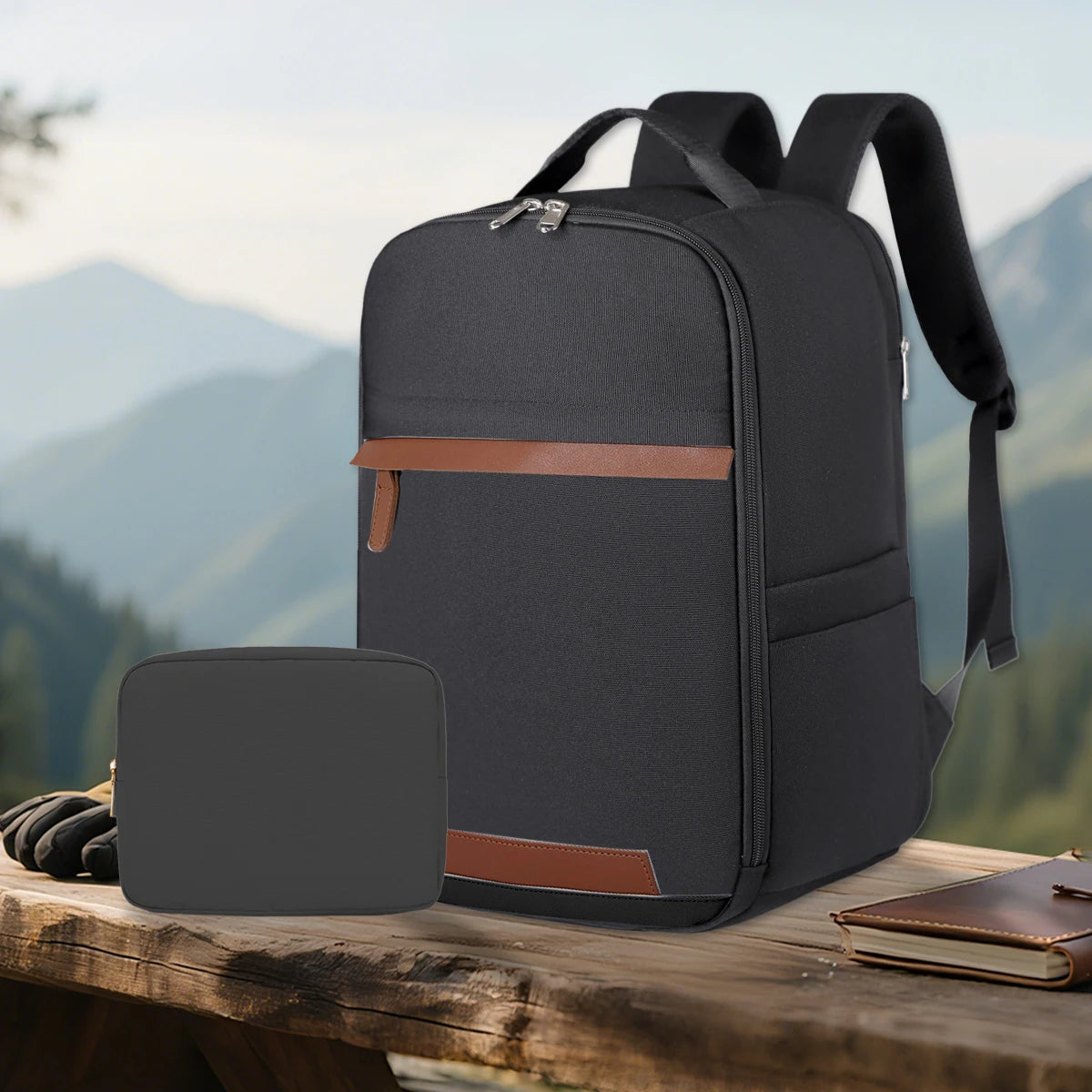 Sac ordinateur noir pour étudiantes à grande capacité