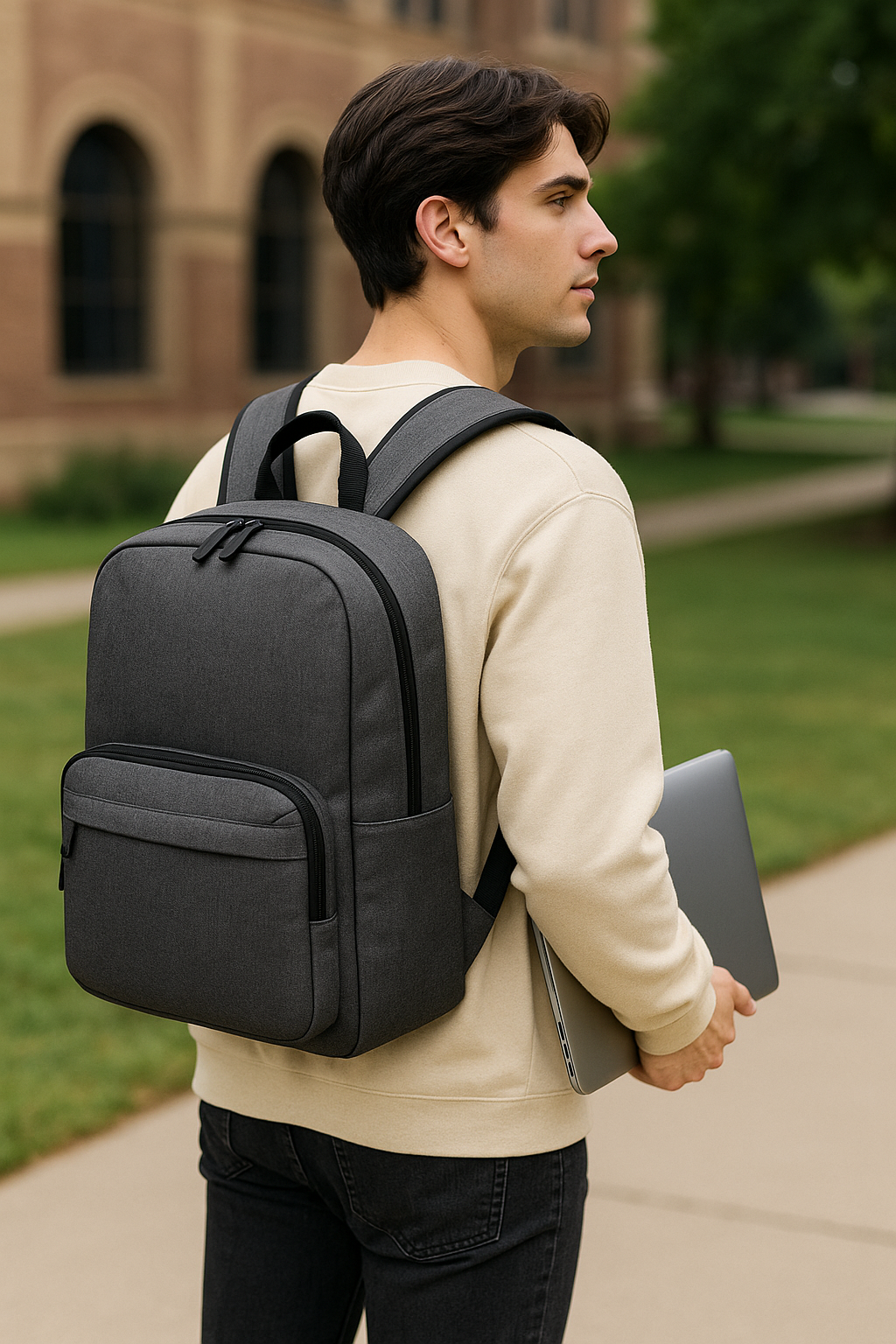 etudiant avec un sac a dos pour ordinateur portable