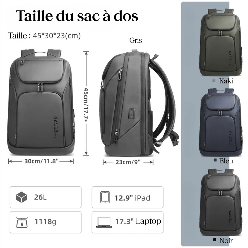 Sac à dos ordinateur pour voyage d'affaire 17 pouces