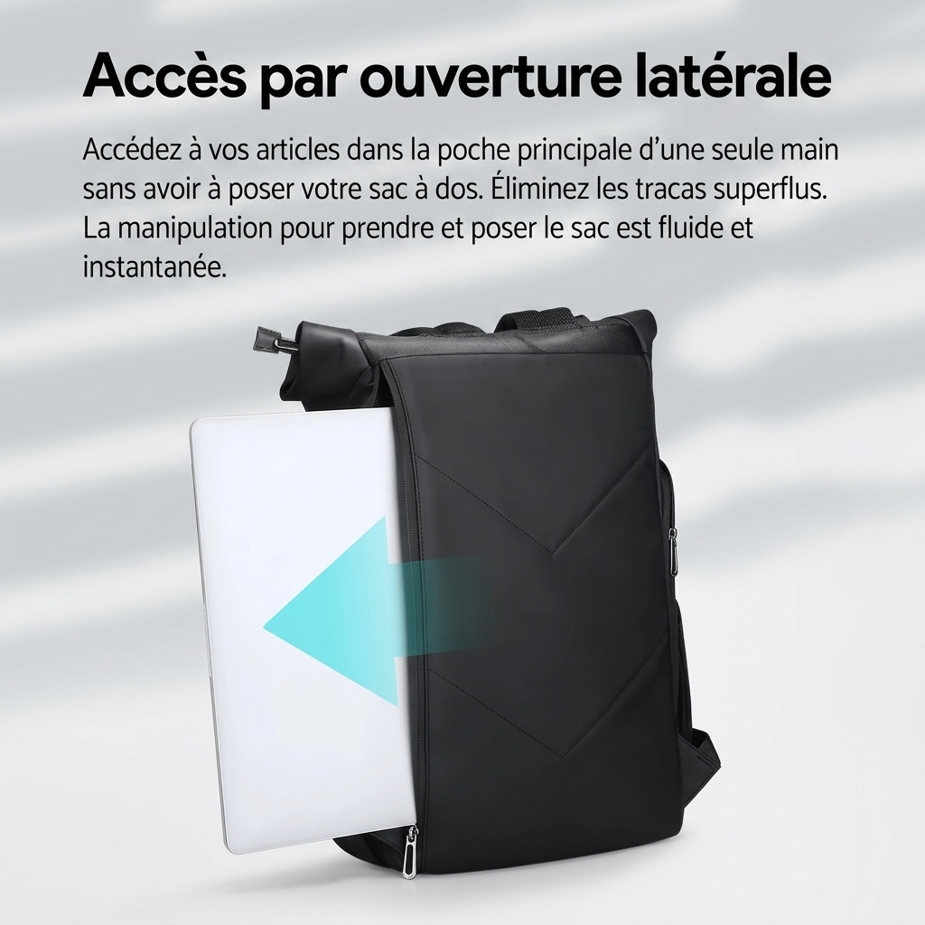 Sac à dos ordinateur 17,3" imperméable roll-top 29L extensible USB
