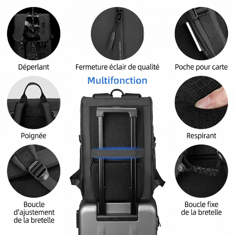 Sac à dos ordinateur 15,6" imperméable extensible 20-26L RFID & USB
