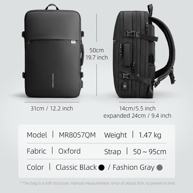 Sac à dos voyage 35L avec compression sous vide – Format cabine, extensible et compartiment PC