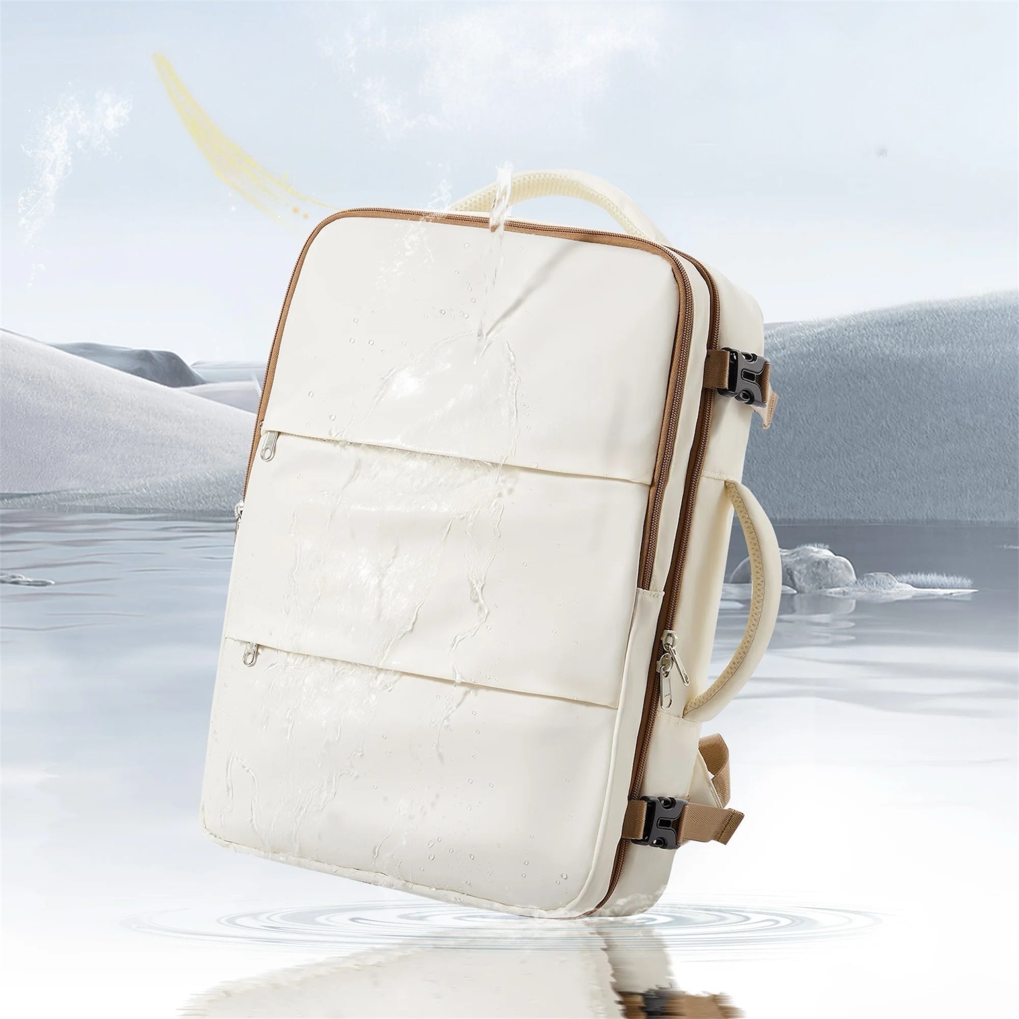 sac a dos impermeable beige