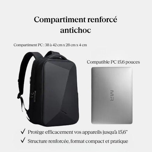 Sac à dos ordinateur rigide extensible 15,6 pouces – Étanche et antivol