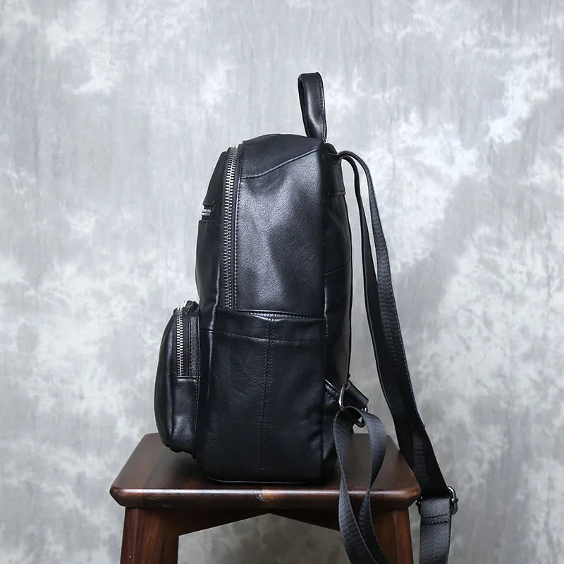 Sac à dos en cuir pour ordinateur portable noir