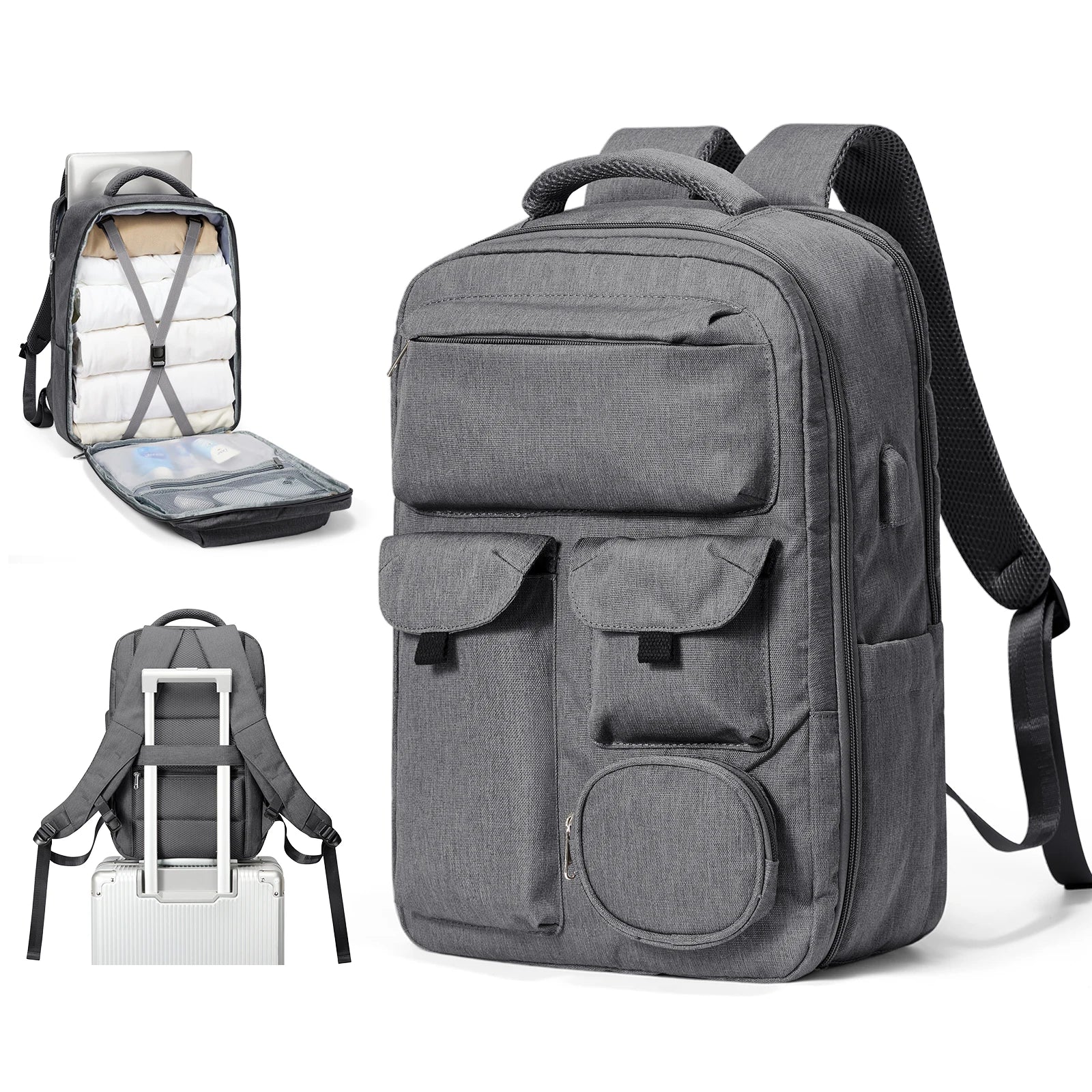 Sac à dos gris pour ordinateur homme avec port USB