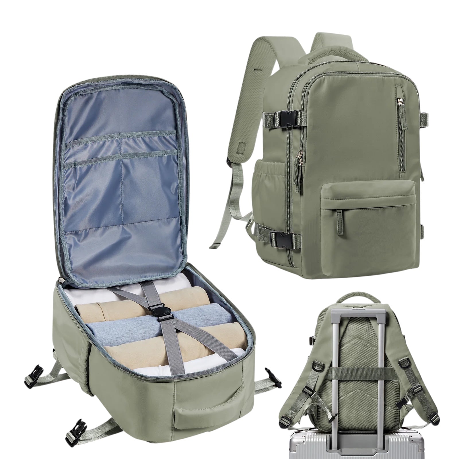 Sac à dos vert pour ordinateur souple de 15 pouces pour homme